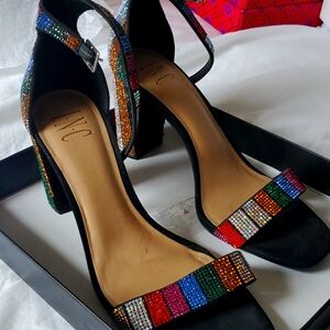 INC stripe bling sandals